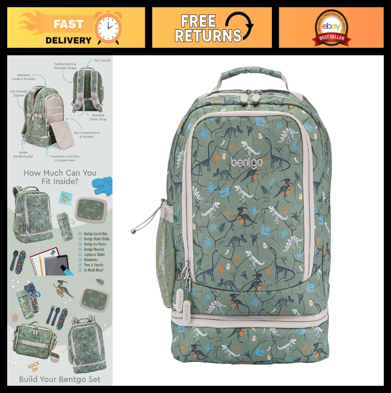 Kids 2 in 1 Backpack & Insulated Lunch Bag Set with Padded Straps   Perfect for0