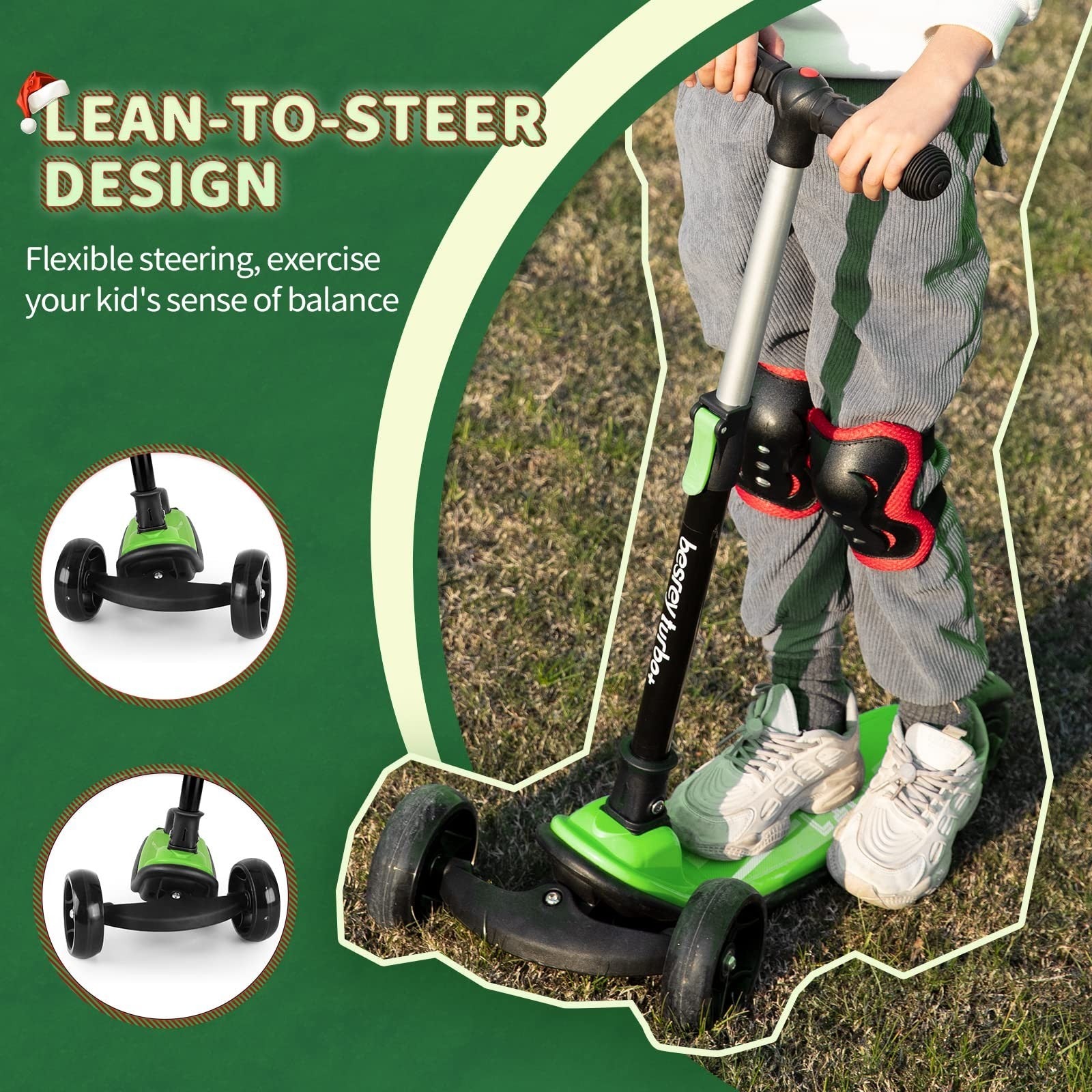 3-Wheel Kids Scooter Ages 3-10, Adjustable Height, Safe & Durable Design3