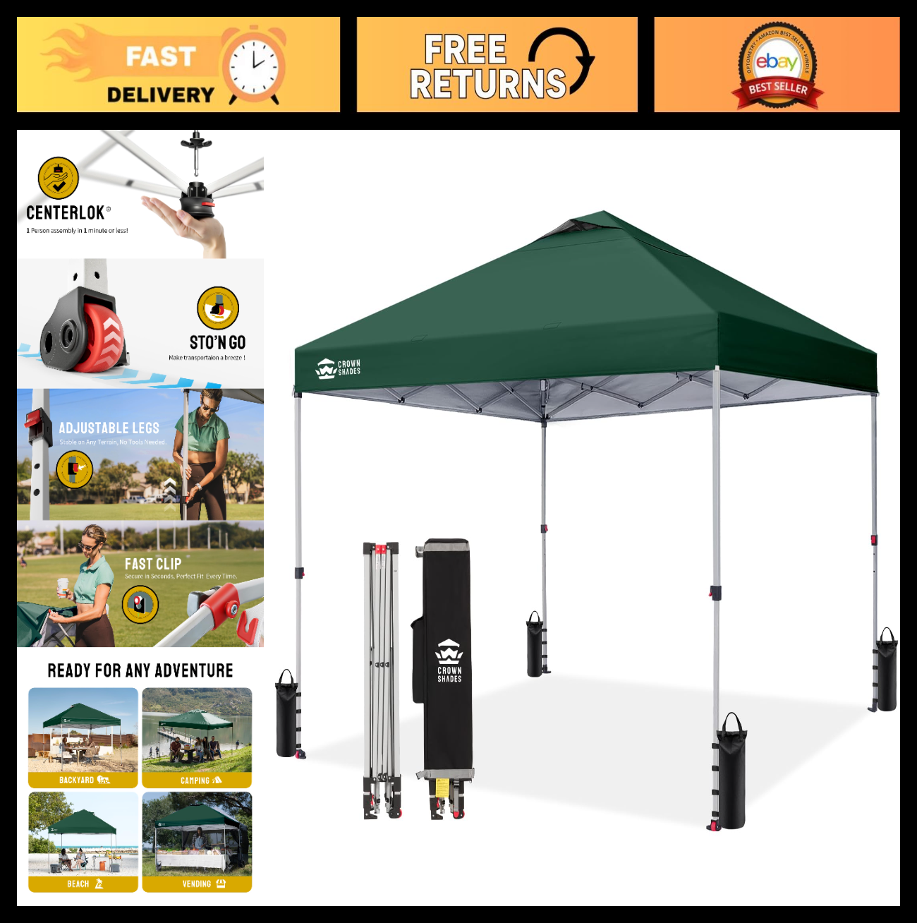 12x12 Pop Up Canopy Tent   Easy Setup, Forest Green, Outdoor Sun Shade for Event0