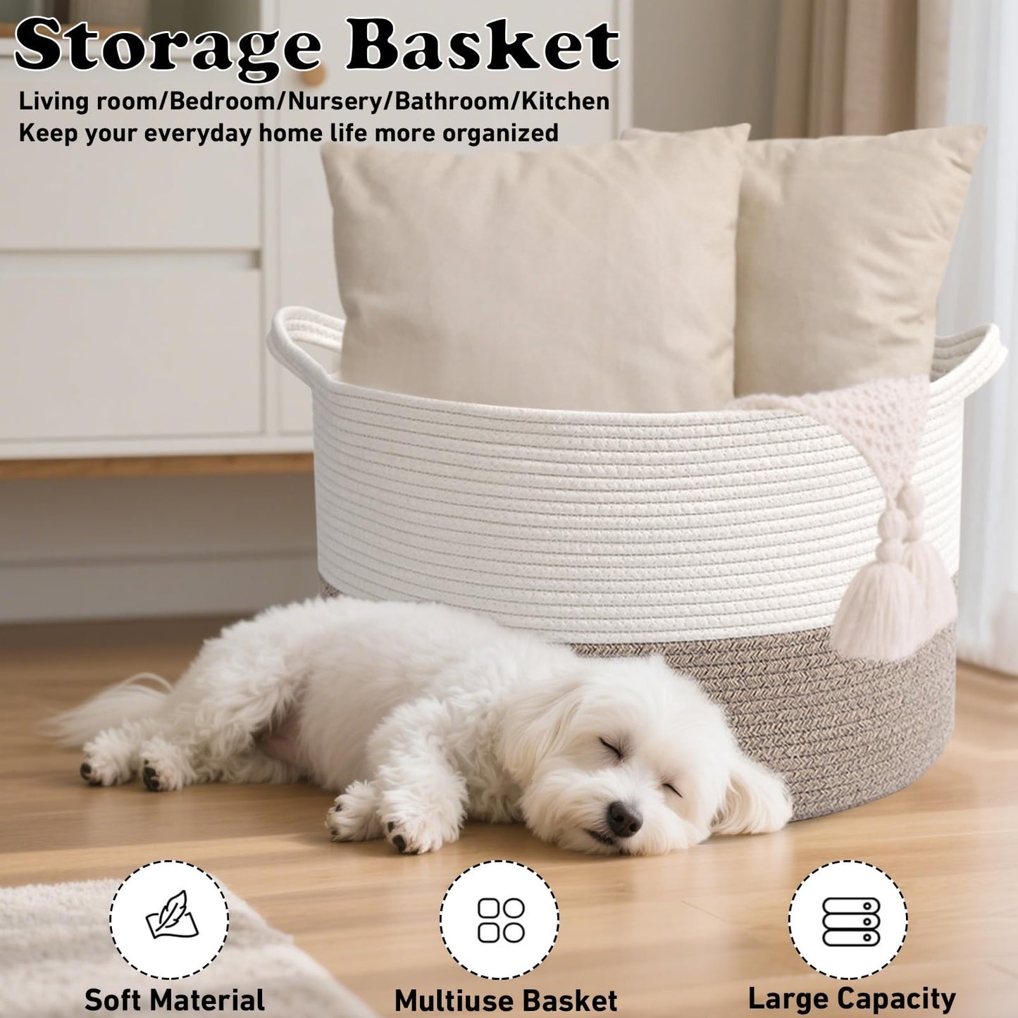 Extra Large Woven Laundry Basket - 115L Collapsible Storage Bin for Clothes, Toy6