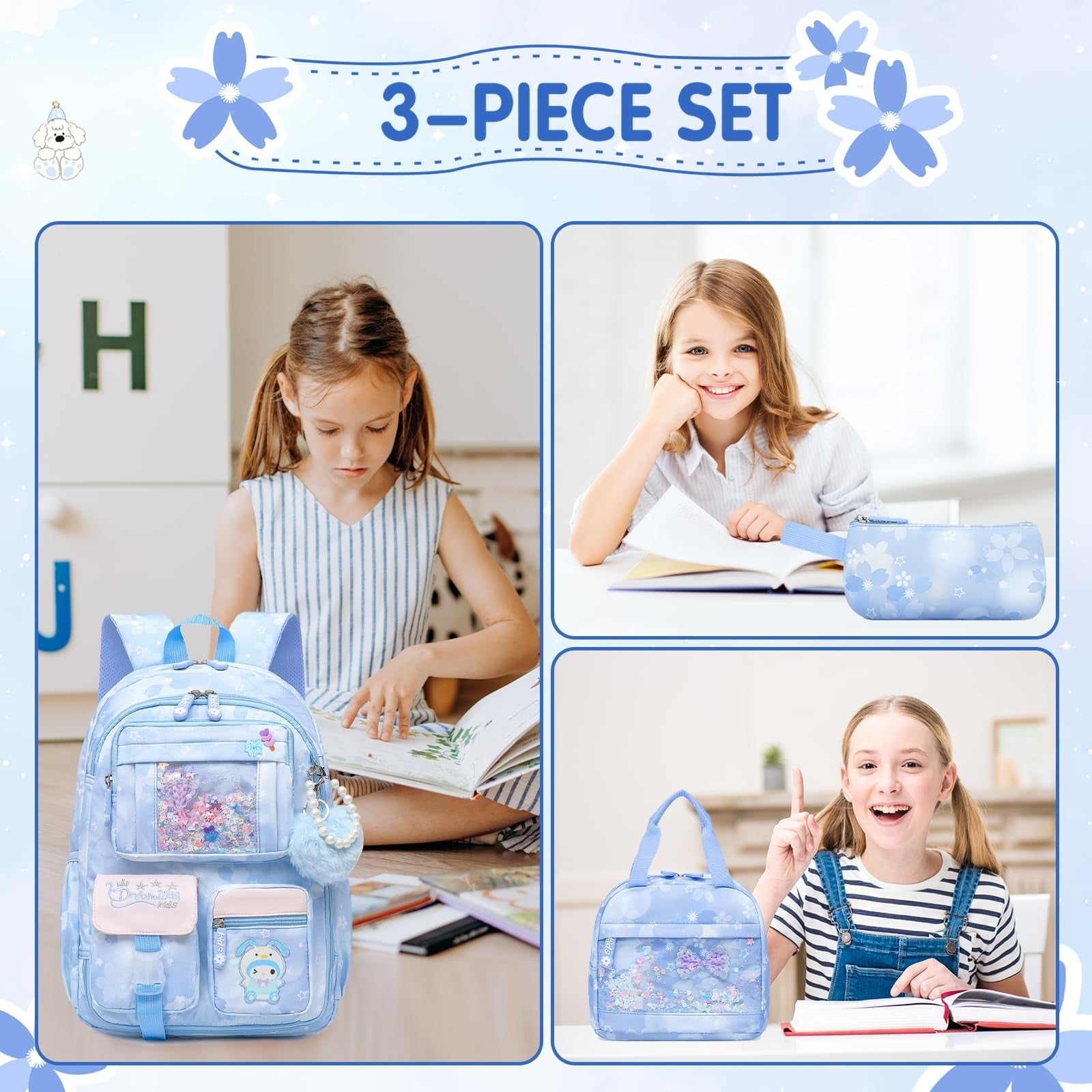 Stylish Girls School Backpack   17" Kids Book Bag with Multiple Pockets, Splash 6