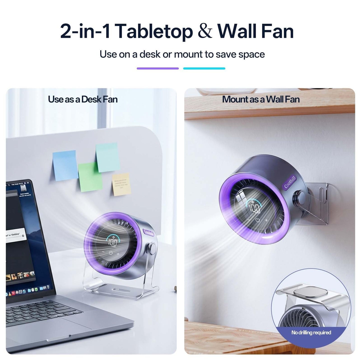 Quiet Portable USB Desk Fan   100 Speeds, Turbo Airflow, 120° Rotation, Recharge3
