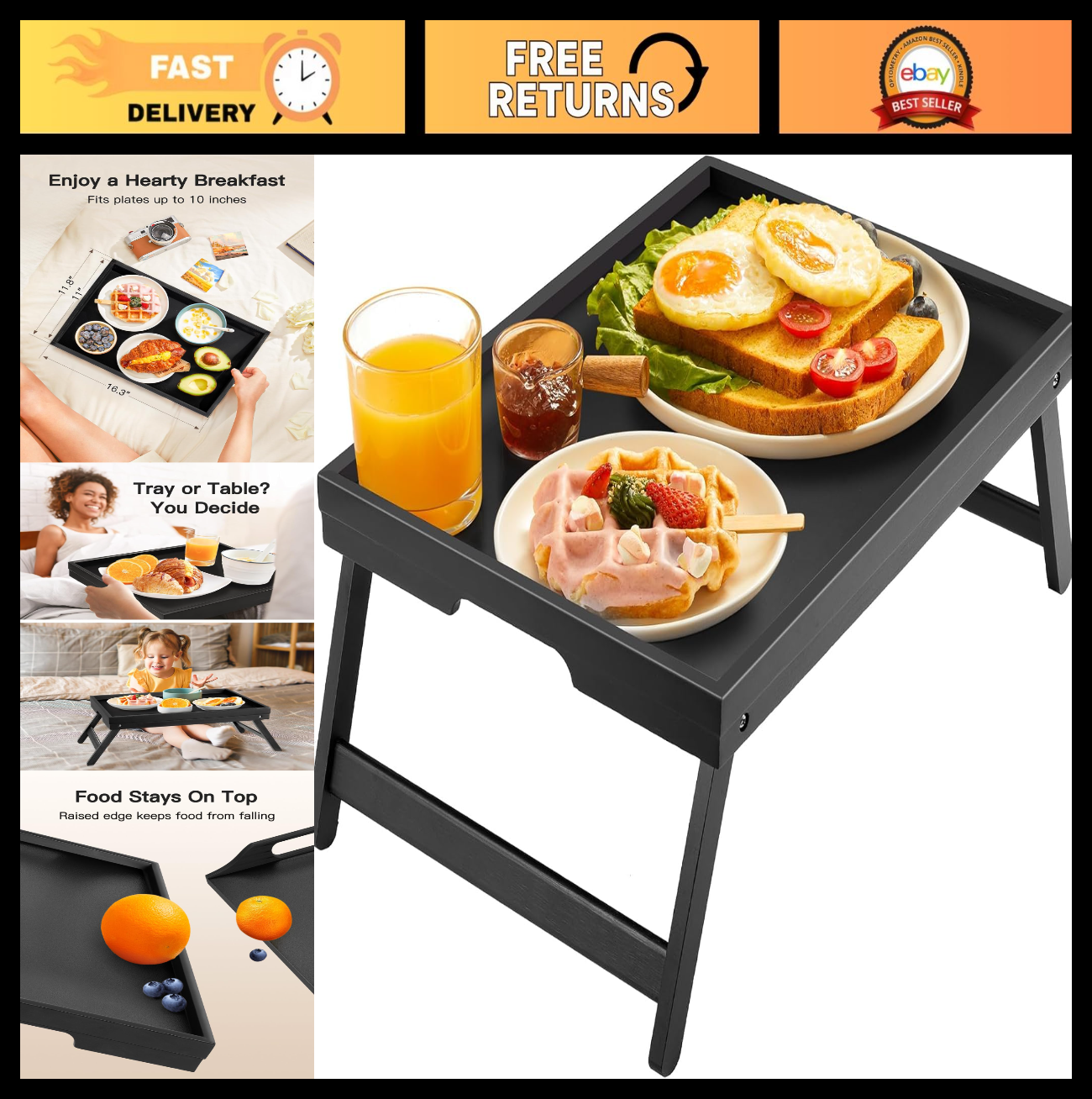 Optimized eBay Title:  "Foldable Bamboo Bed Tray Table - Versatile Breakfast &0