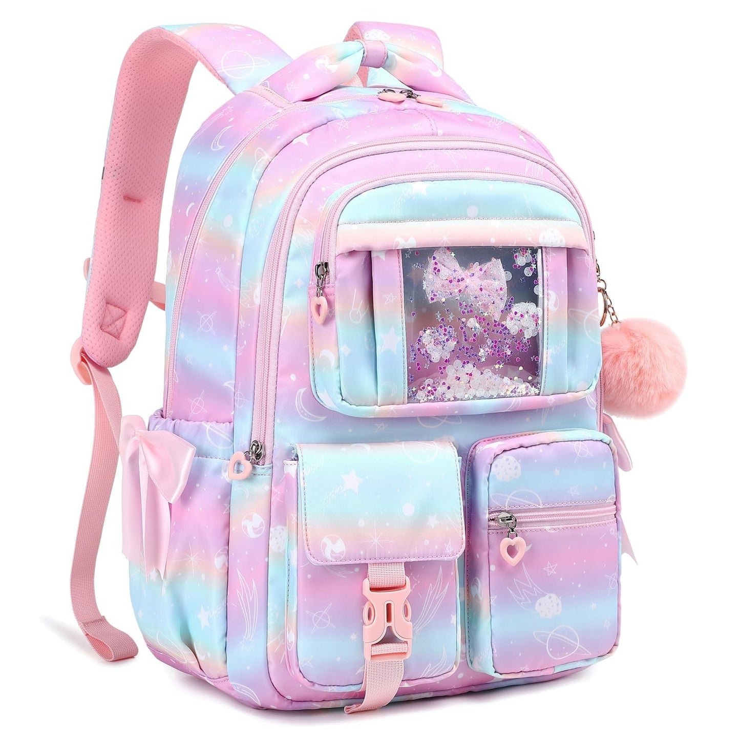 Girls' Pink Planet Backpack - Kids School Book Bag for Elementary & Primary Use0