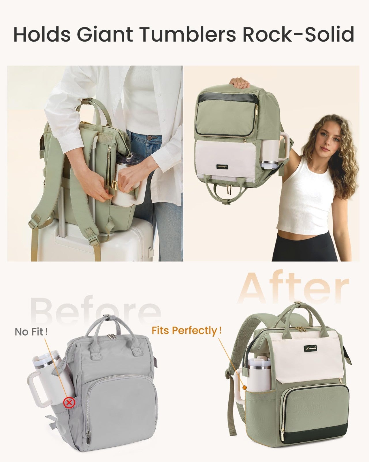 Stylish Laptop Backpack for Women   Giant Tumbler Holder, Travel, Work, Nurse, T2