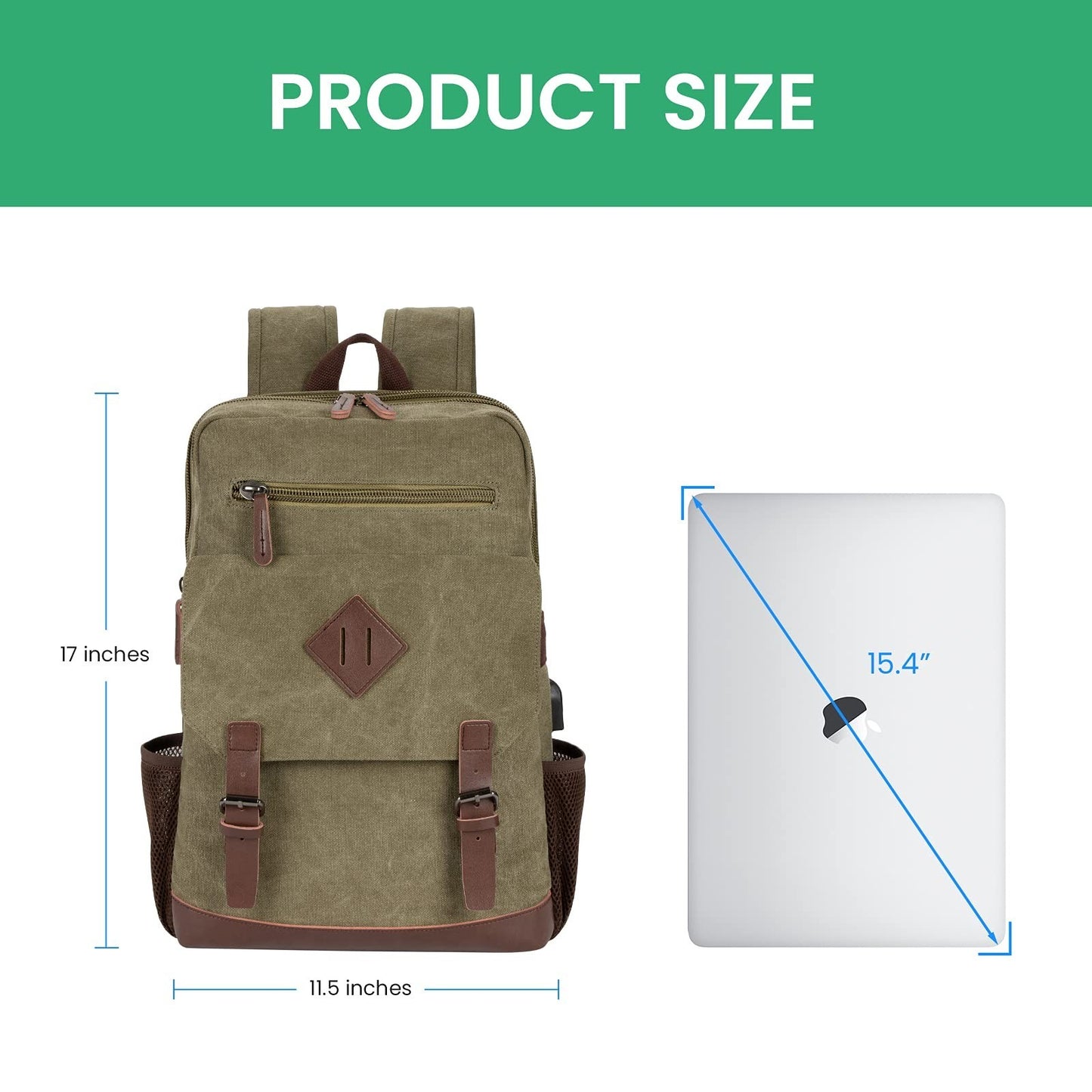 Vintage Canvas Backpack with USB Charging, Fits 15.6" Laptop, Travel Bag5