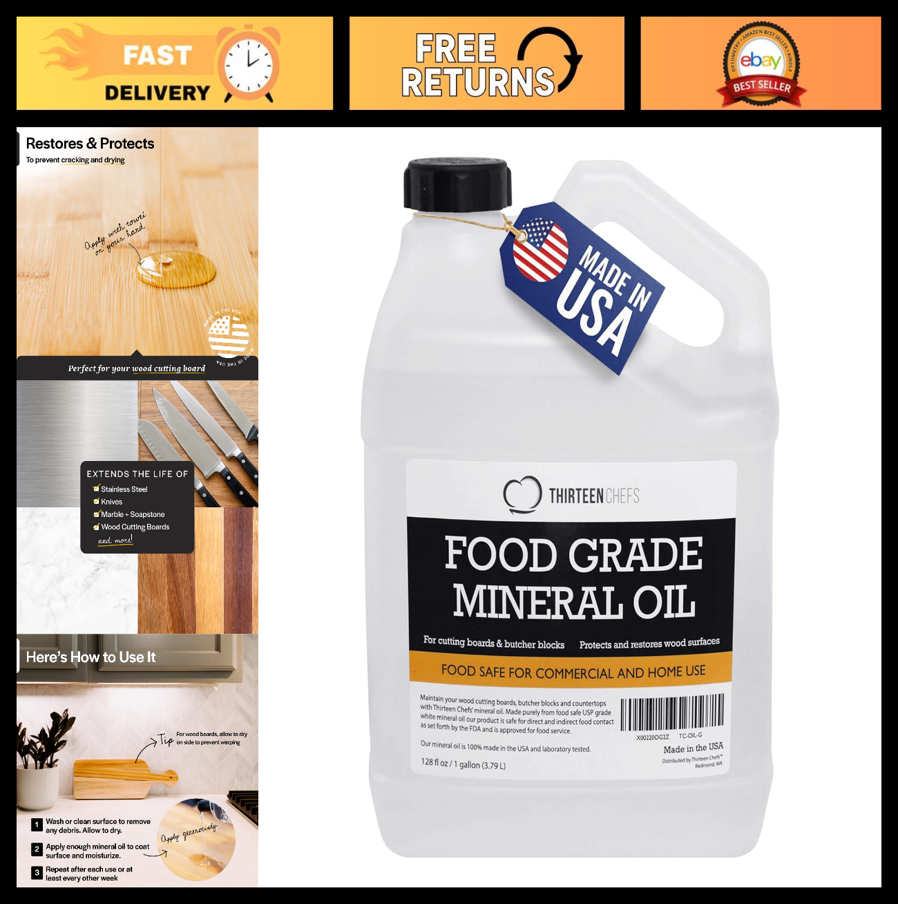 Food Grade Mineral Oil Gallon (128oz)   NSF Certified for Cutting Boards & Utens0
