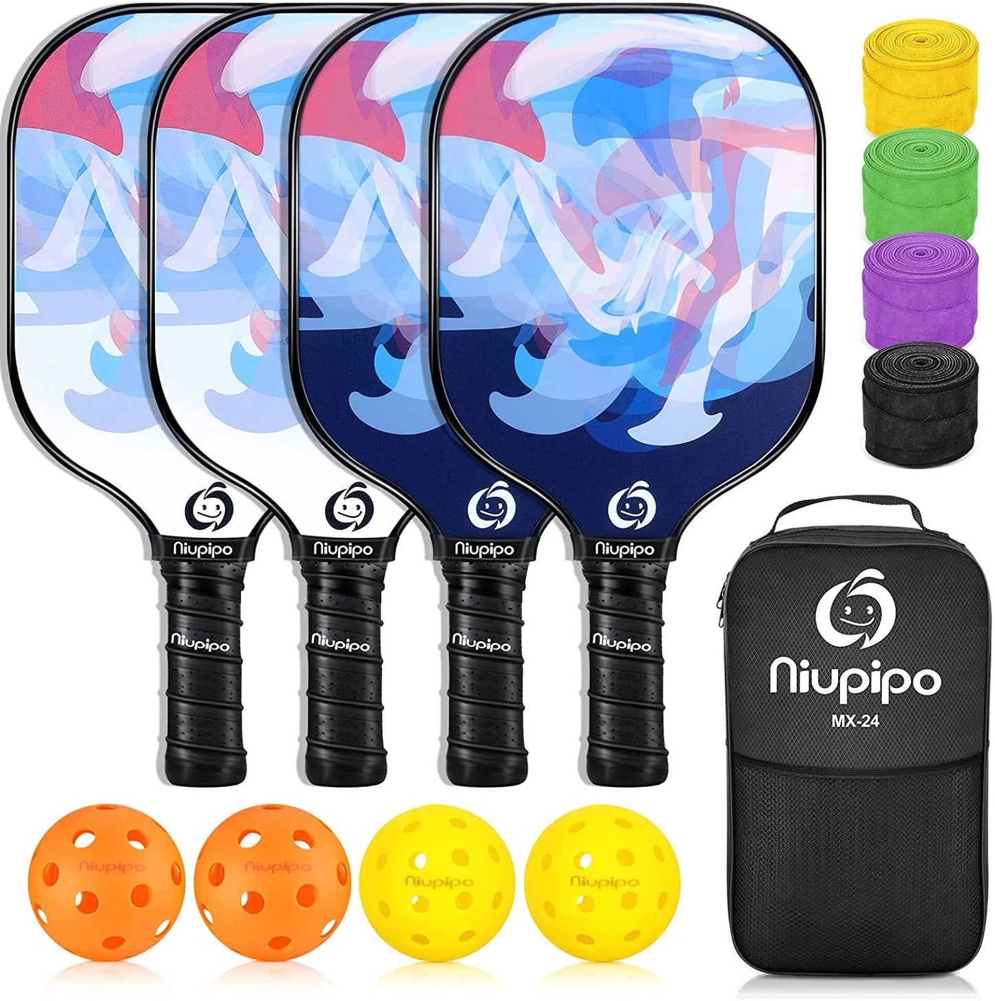 Pickleball Paddle Set of 2 or 4 - USAPA Approved, Lightweight Fiberglass with Ba1