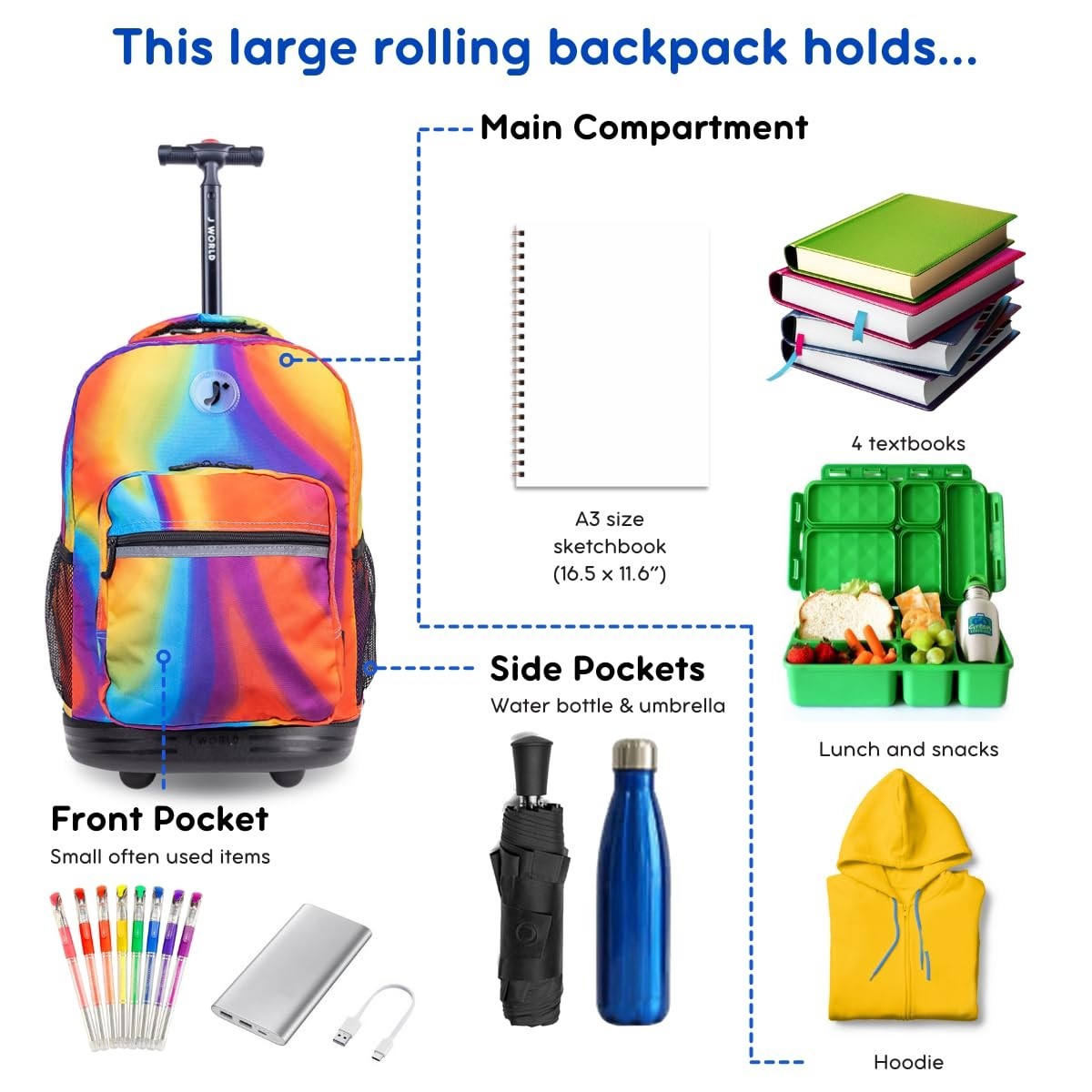 Kids Rolling Backpack with Wheels, 18" School Bookbag for Girls & Boys, Durable3