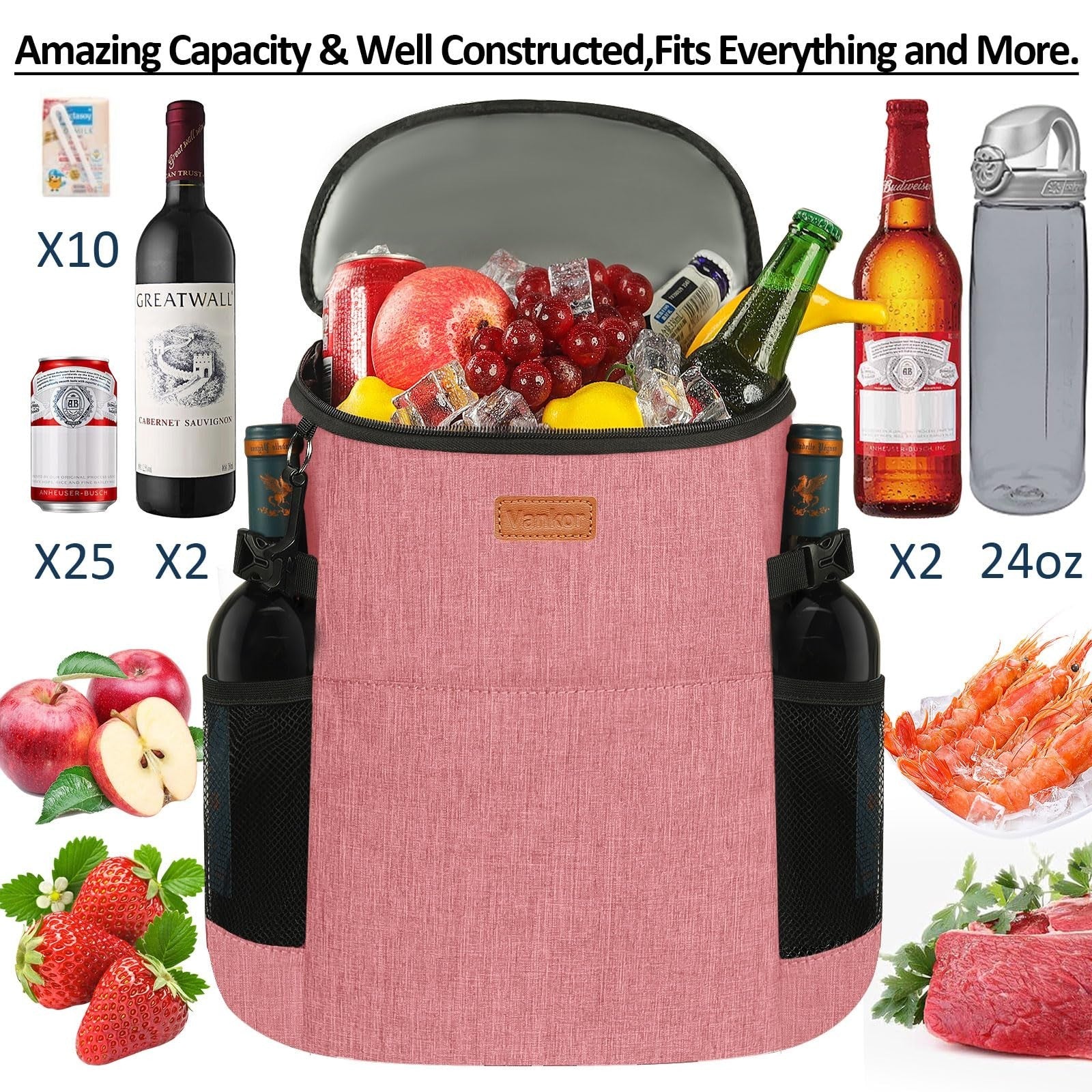 Insulated Camping Cooler Backpack - Holds 30-45 Cans, Waterproof, Leak-Proof, Th4
