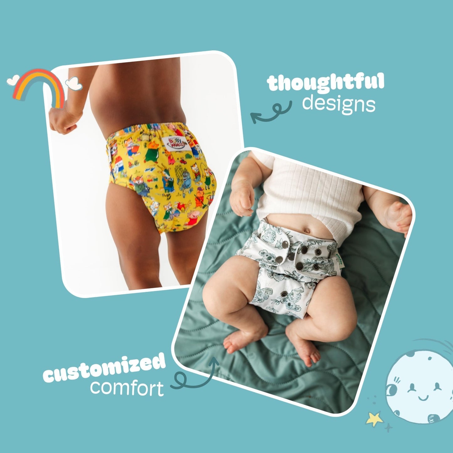 Reusable Cloth Diapers Pocket Style, Bamboo Inserts, Wet Bag, Newborn to Potty T8