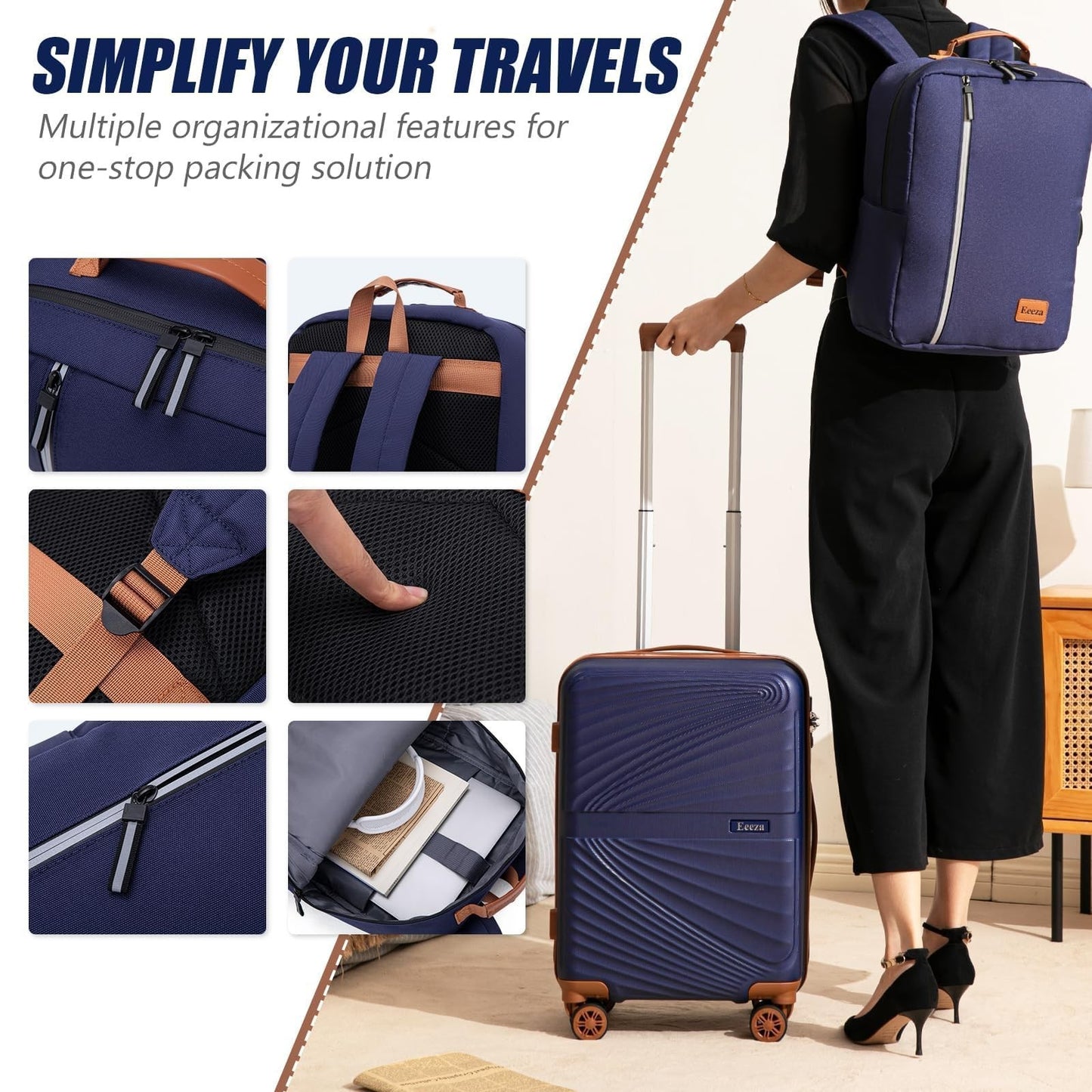 3-Piece Carry-On Luggage Set, Lightweight ABS Hardshell, 360° Spinner Wheels, TS4