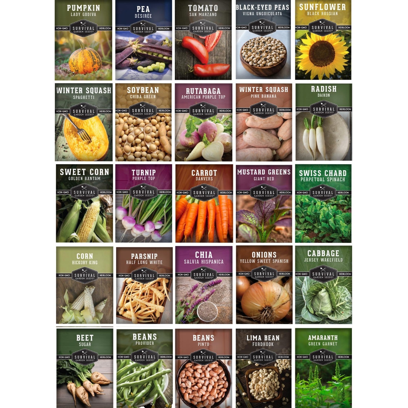 Heirloom Survival Garden Seeds Starter Pack - Protein, Grain, Root & Oilseed Cro1