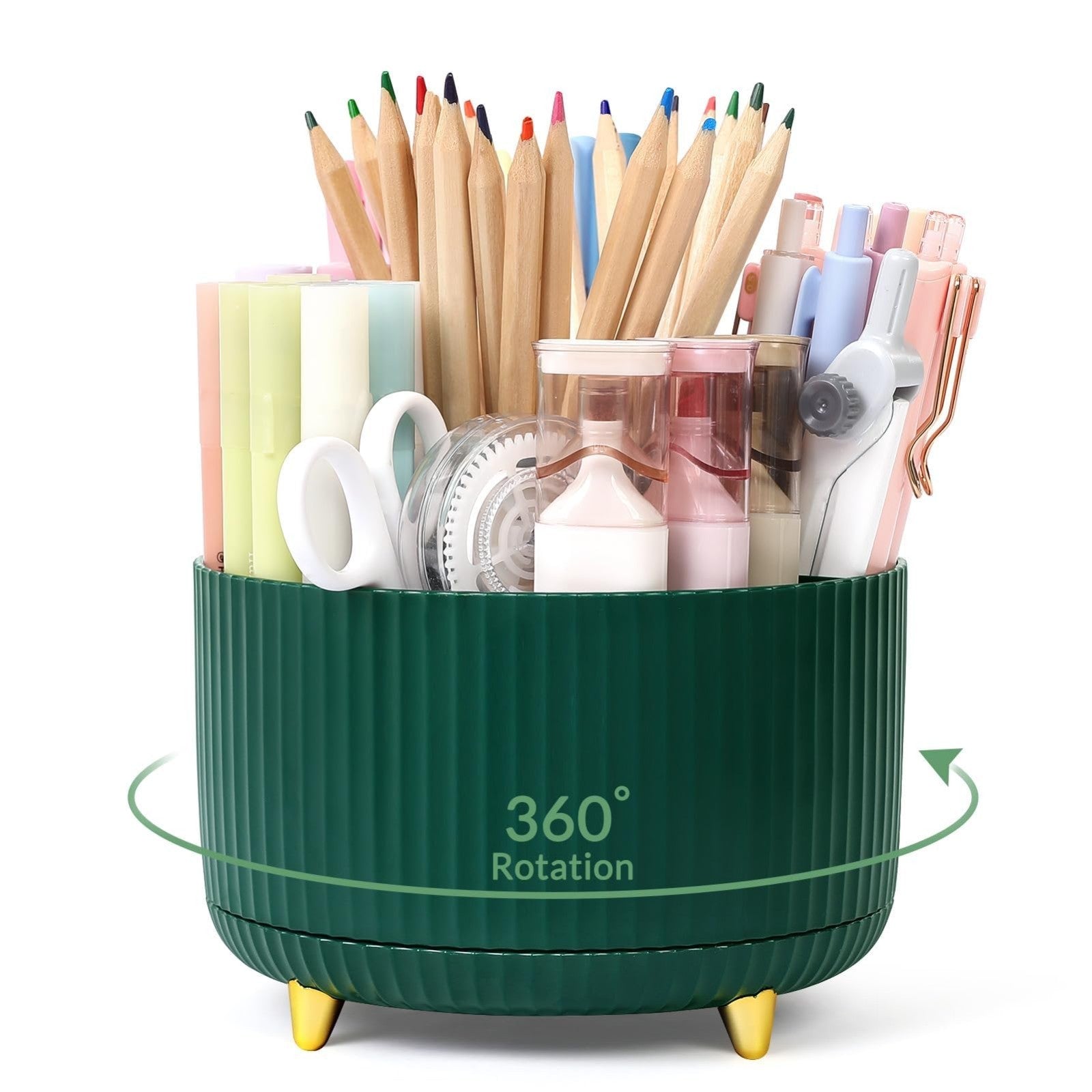 360° Rotating Desk Organizer   Dual Purpose Pencil Holder with 5 Slots for Offic1