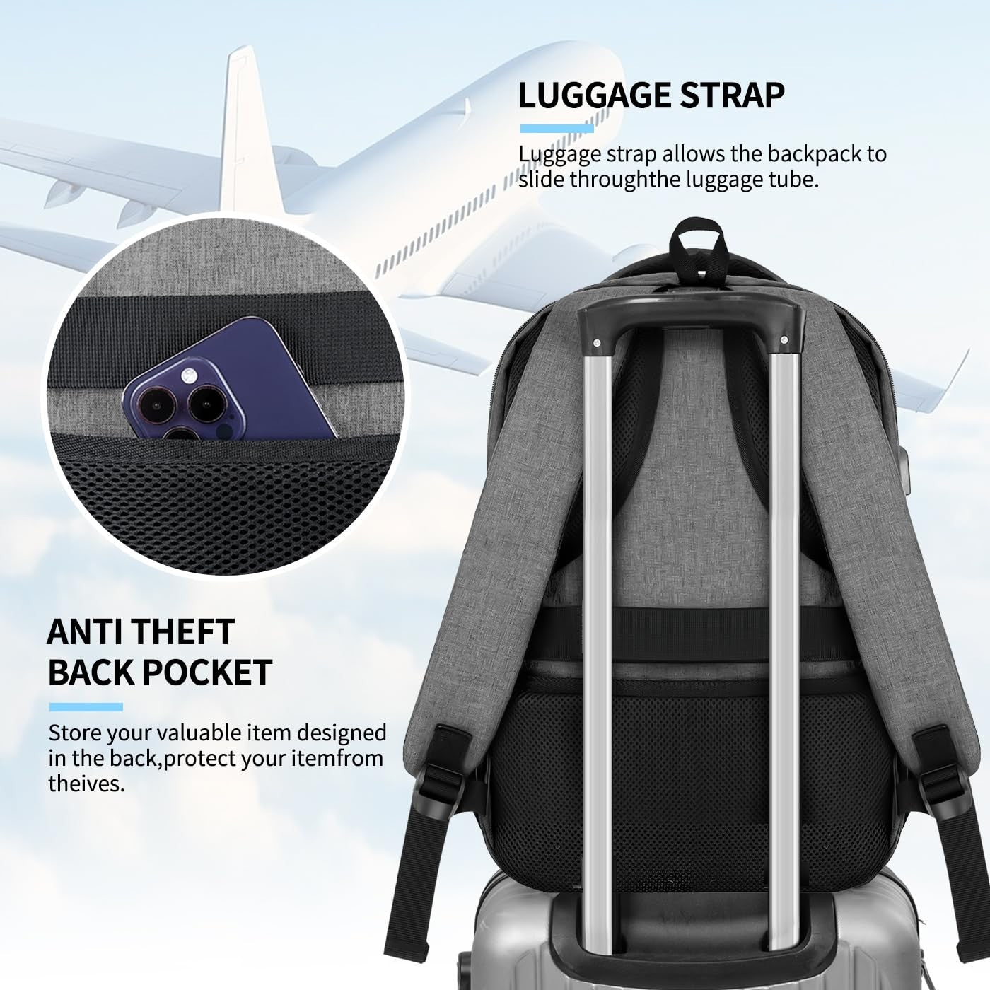 Water Resistant Laptop Backpack for Men & Women, 17.3" College Bookbag, Sturdy T7
