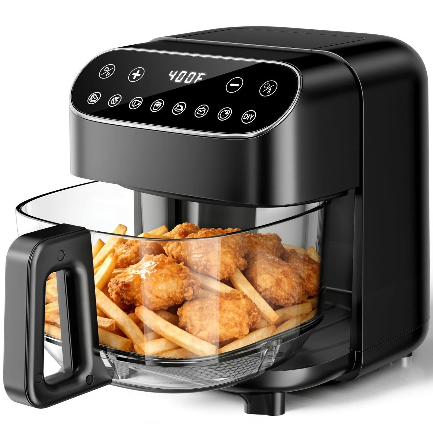 5QT Glass Air Fryer - BPA-Free, Digital Touch Control, 1500W, Dishwasher Safe, 91