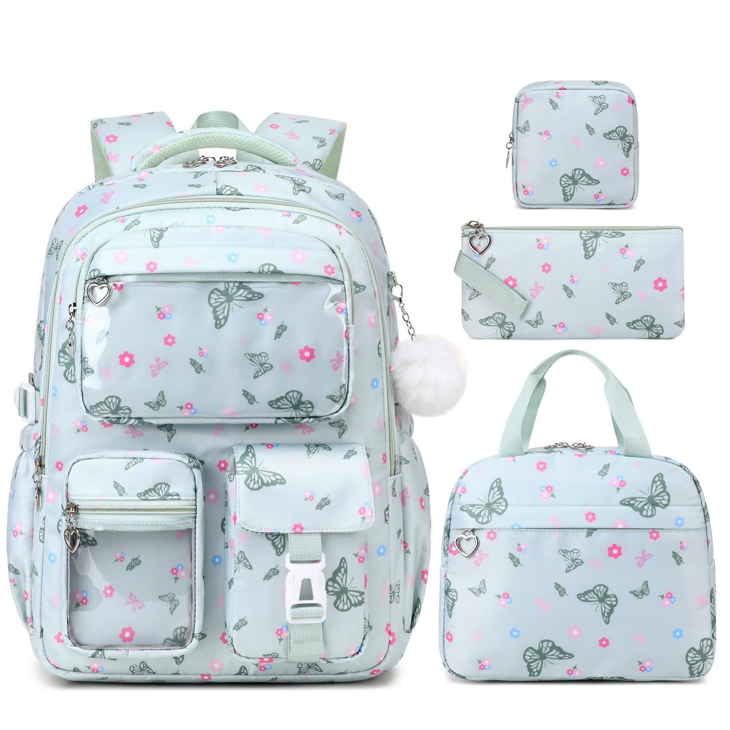 4PCS Girls Backpack Set with Lunch Box & Pencil Case   Stylish School Bags for K0