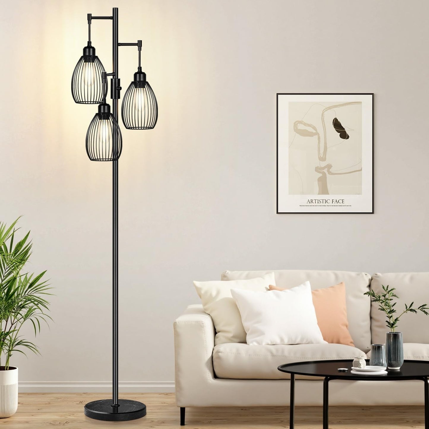 Dimmable Standing Floor Lamp with 3 LED Bulbs, Industrial Farmhouse Design, Tall1