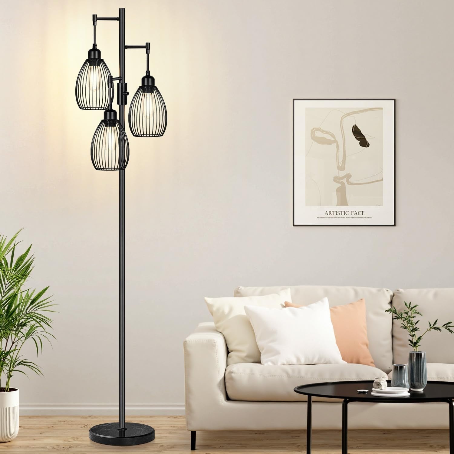 Dimmable Standing Floor Lamp with 3 LED Bulbs, Industrial Farmhouse Design, Tall1