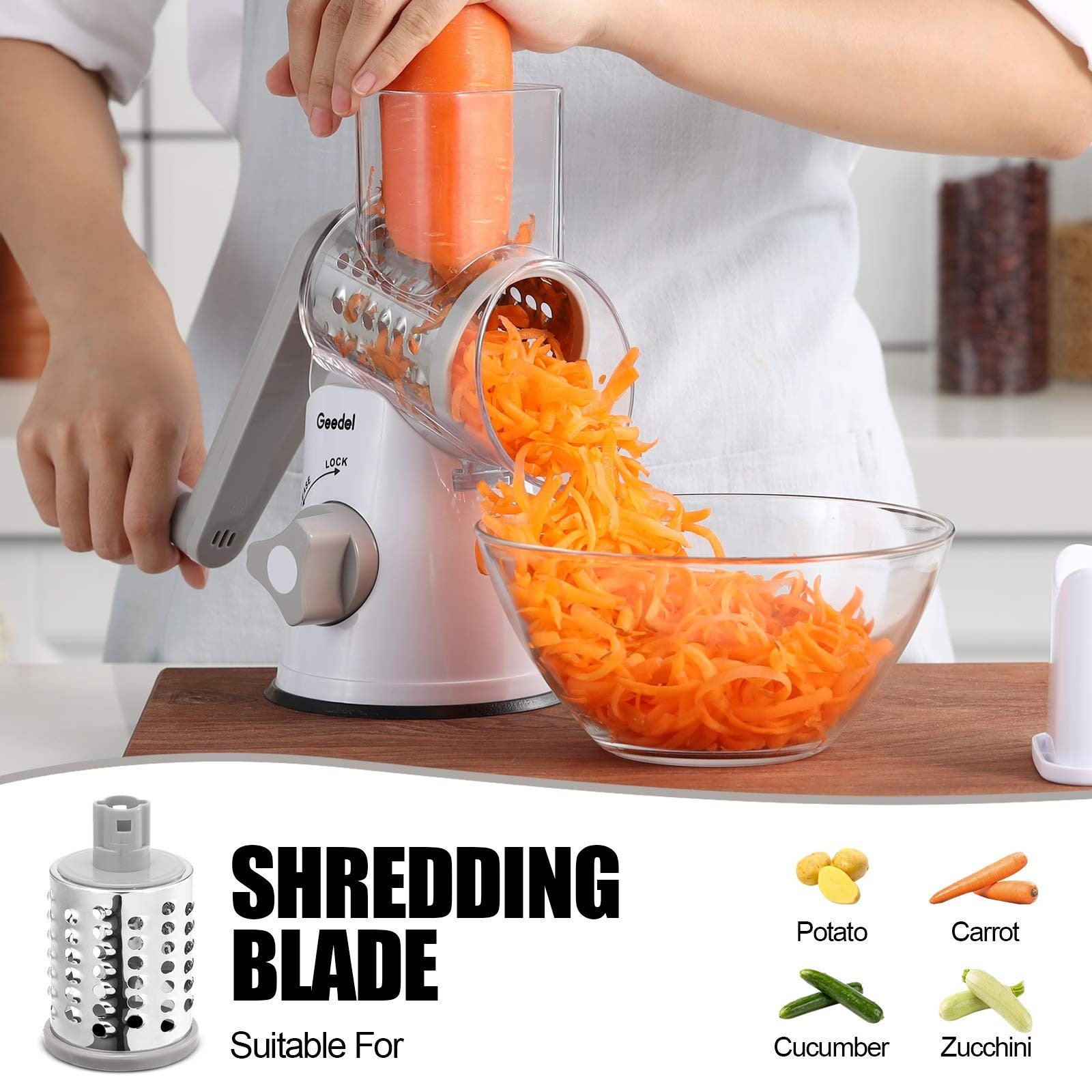 Rotary Cheese Grater & Vegetable Slicer   3 Blades, Stainless Steel, Fast Cuttin2
