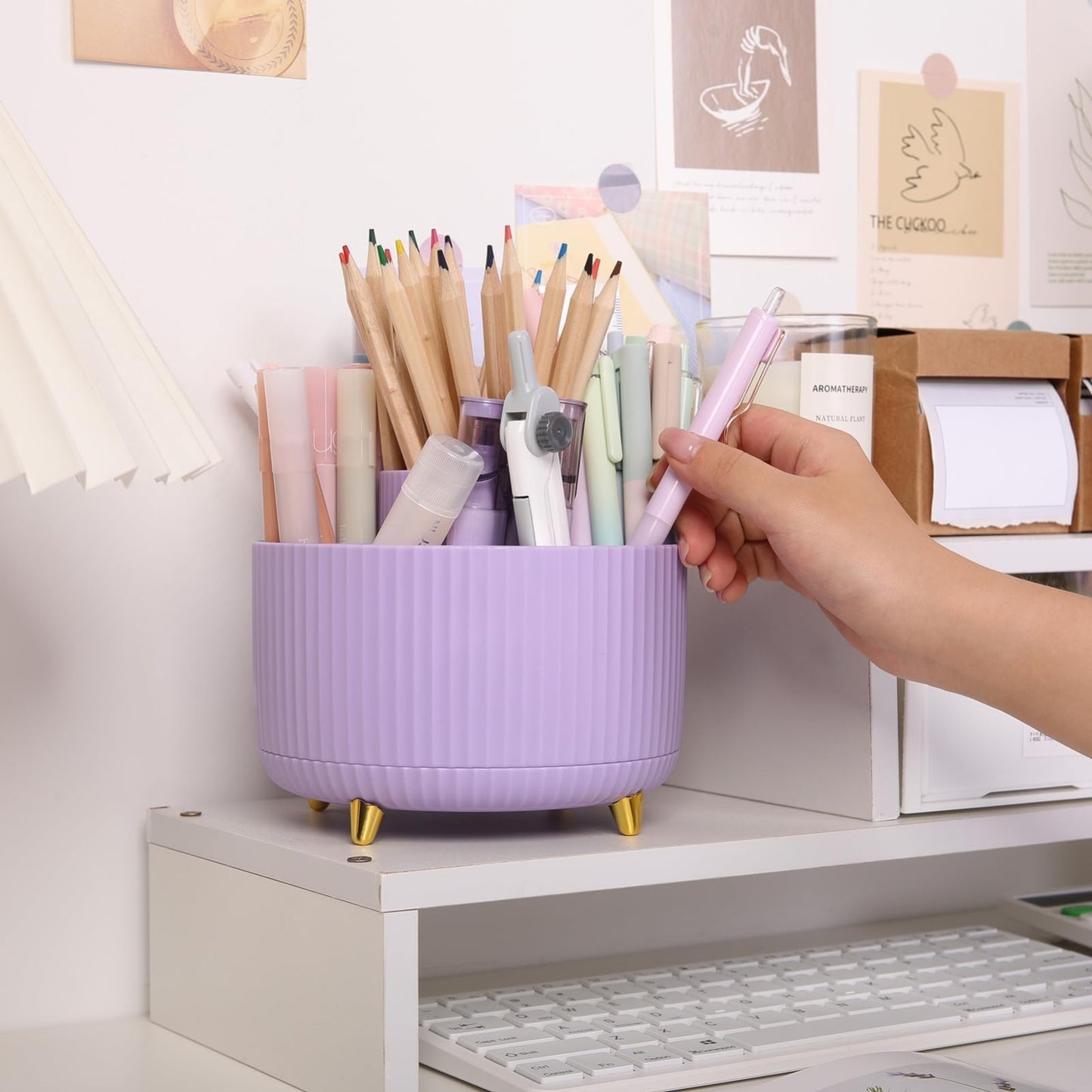 360° Rotating Purple Pen & Art Supply Organizer   5 Slot Desk Storage for Office2