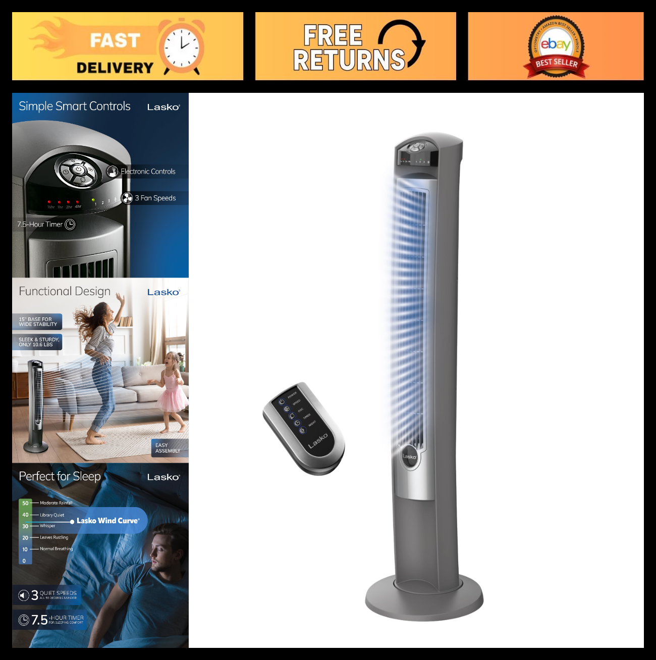 Oscillating Tower Fan with Remote Control   42" Quiet Standing Fan for Home, Off0
