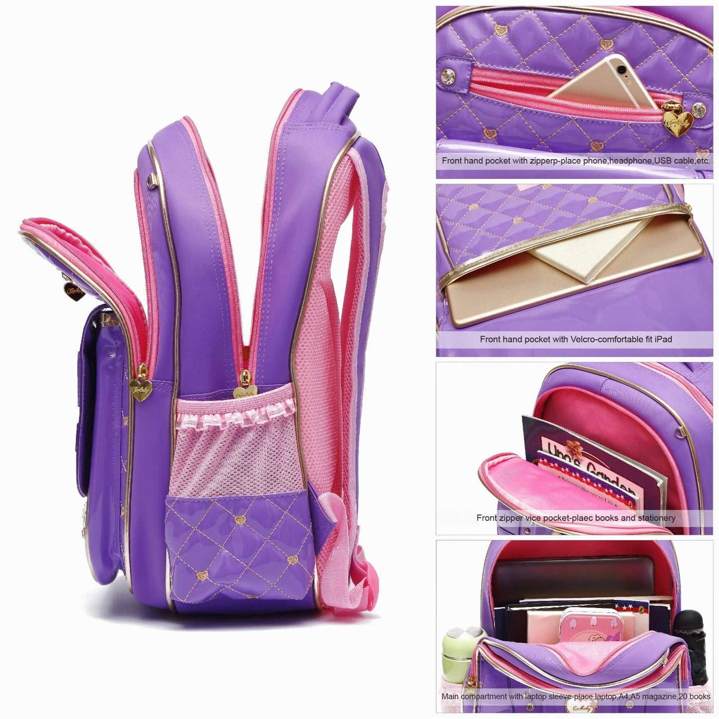 Waterproof Girls Backpack, Cute Toddler School Bag, Small Travel Daypack, A Purp3