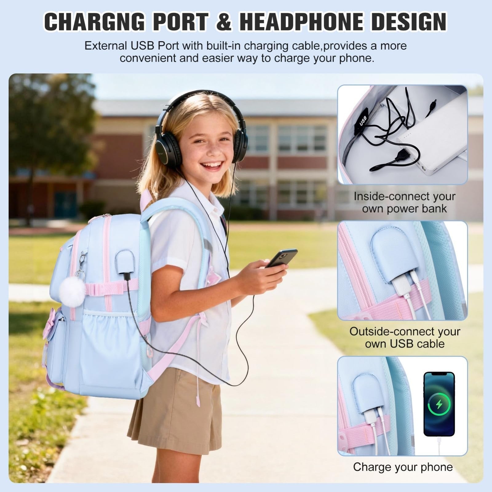 Cute Bow Backpack for Girls   School Bag with Lunch Bag & Pencil Case, Stylish &3