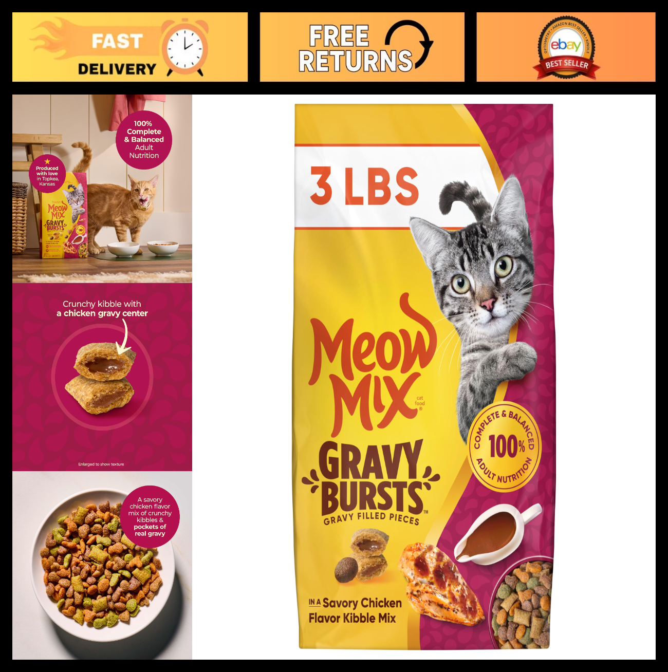 Savory Gravy Bursts Dry Cat Food, 3 lb Bag   Flavorful & Nutritious for Cats0