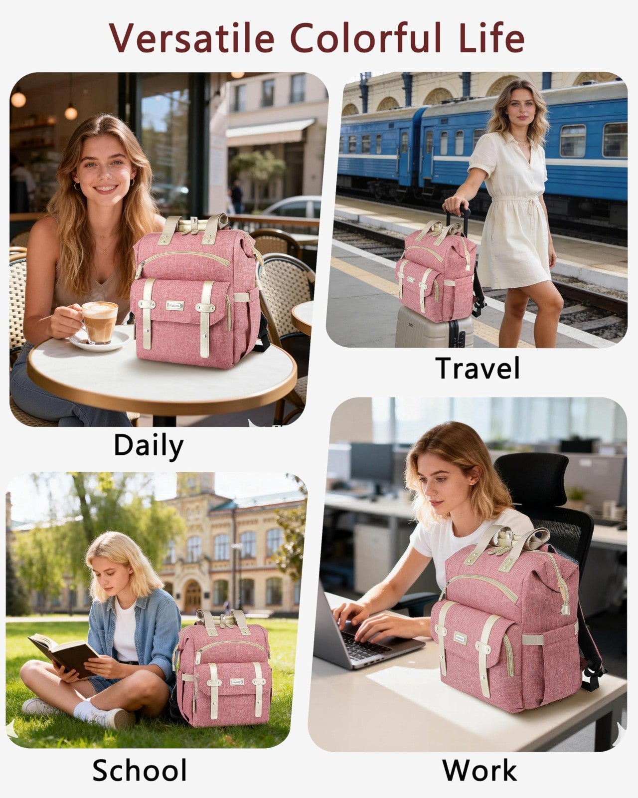 Large Women’s Backpack for 15.6" Laptop, Water-Resistant Travel Bookbag, School7