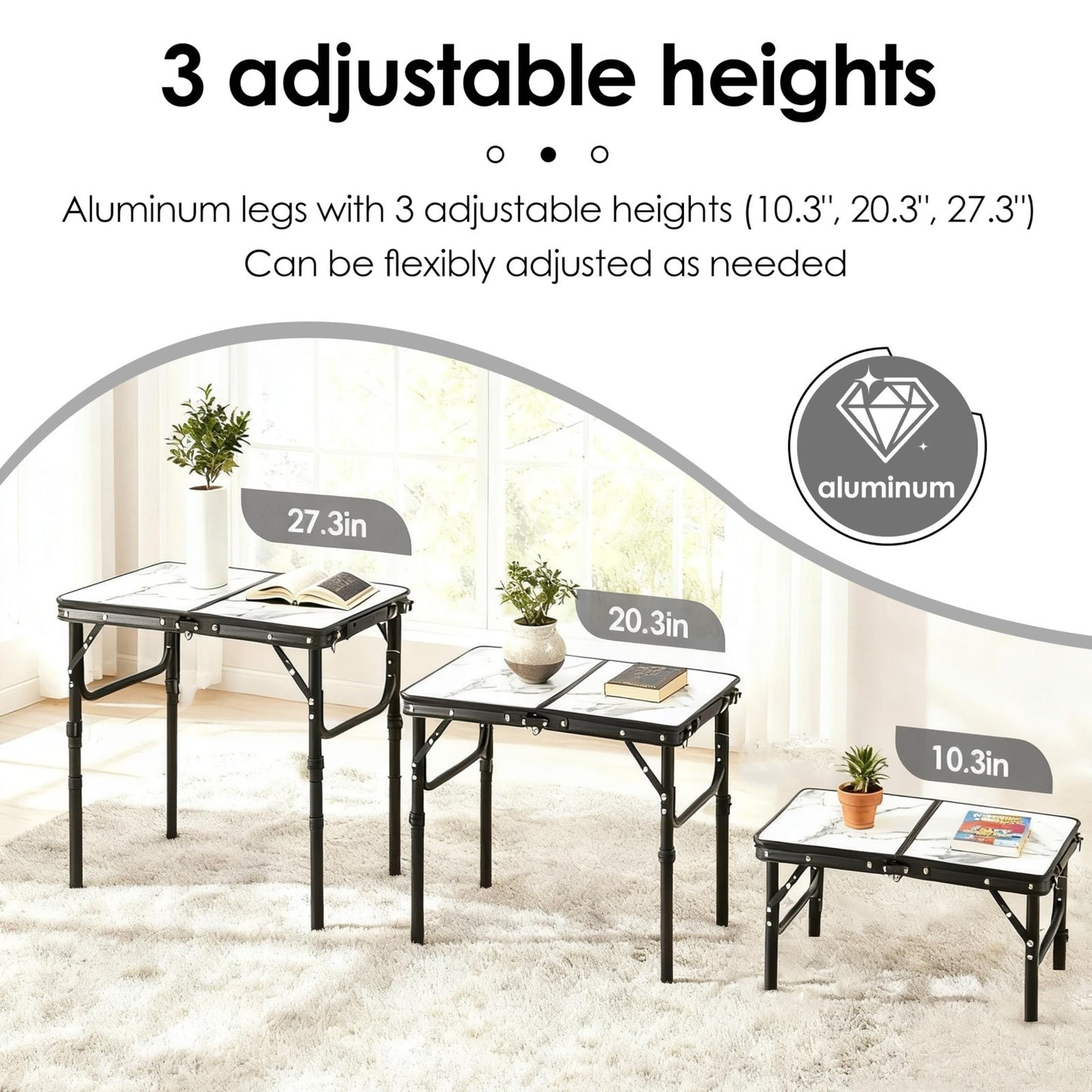 Folding Adjustable Height TV Tray Table - Portable Snack & Dinner Couch Side Tab4