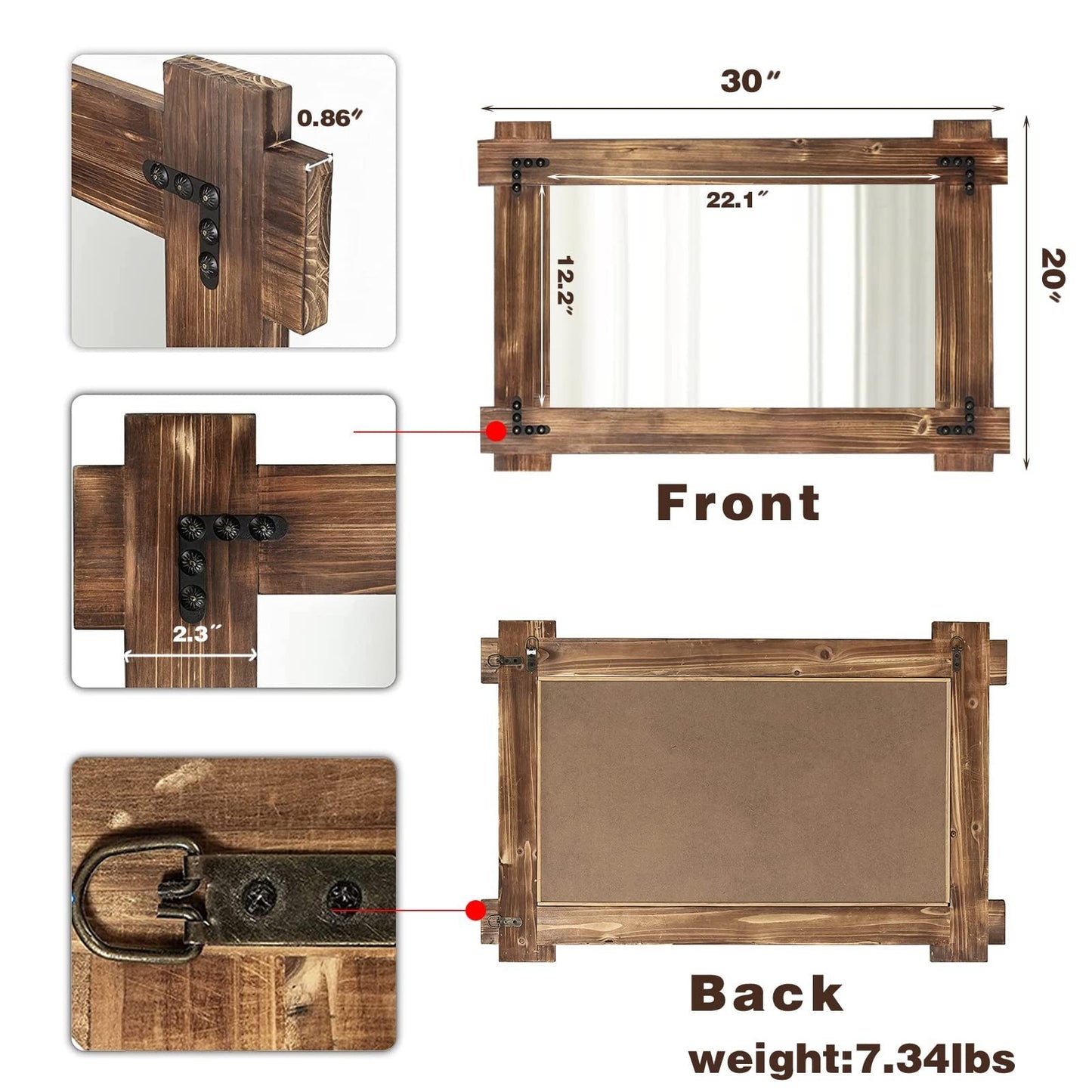 Rustic Wood Bathroom Mirror - Farmhouse Wall-Mounted Vanity Mirror 30x201