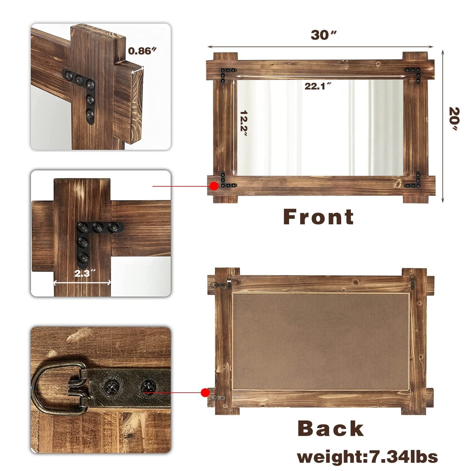 Rustic Wood Bathroom Mirror - Farmhouse Wall-Mounted Vanity Mirror 30x201