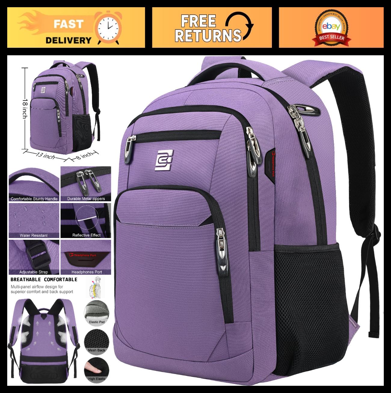 Slim Anti Theft Laptop Backpack for Business Travel & College   Stylish & Functi0