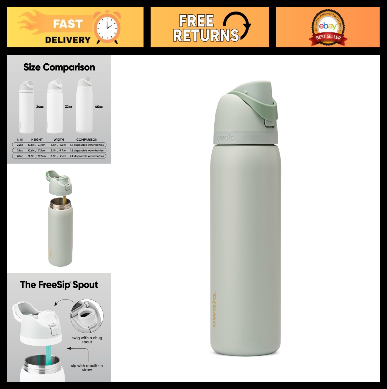 Insulated Stainless Steel Water Bottle 32 Oz with Straw, BPA Free, Travel Friend0