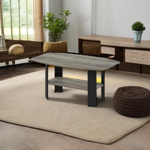 Modern Coffee Table - Simple Design, French Oak Grey & Black Finish, Living Room5