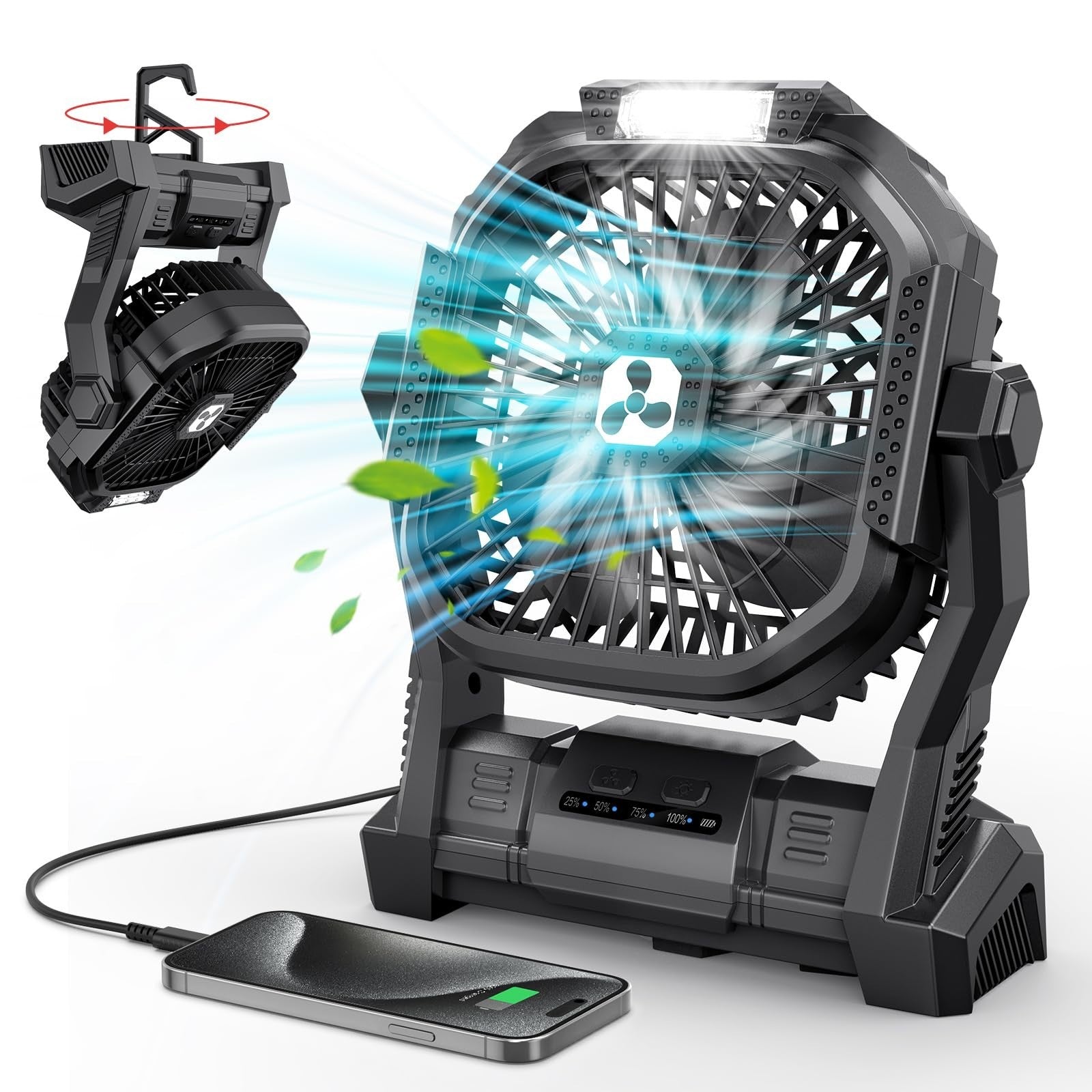 Rechargeable Portable Fan 20000mAh Cordless Battery Operated LED Lantern for Cam1