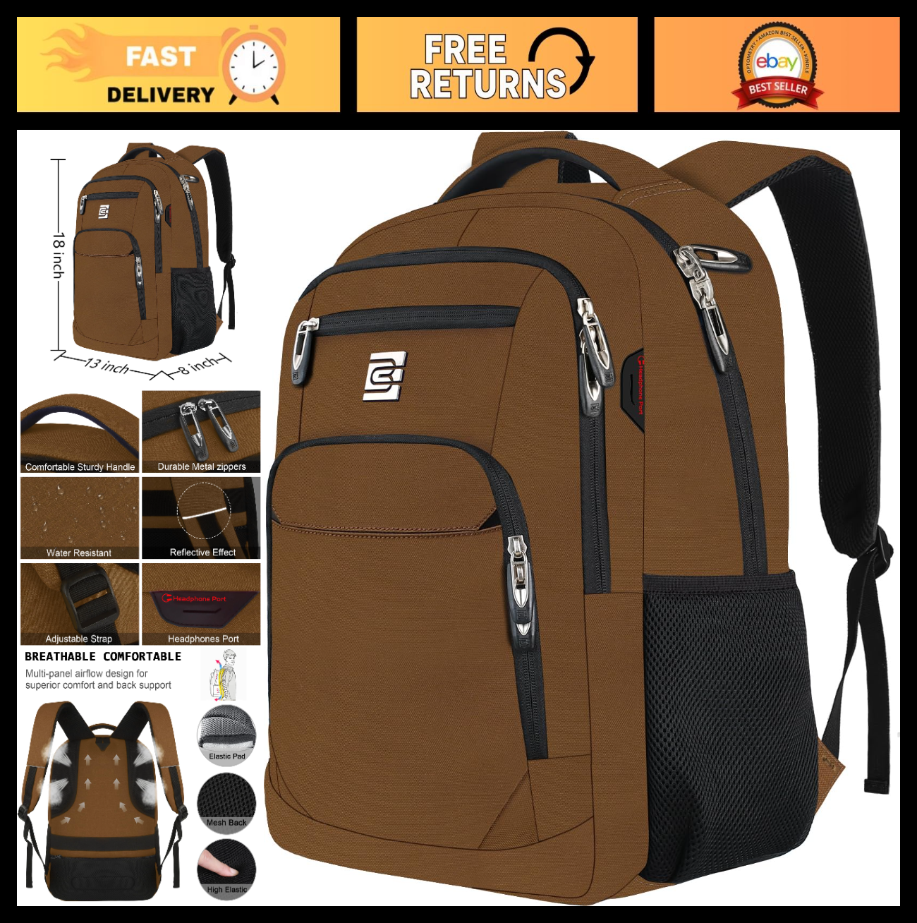 Slim Anti Theft Laptop Backpack for Business Travel & College   Stylish & Durabl0