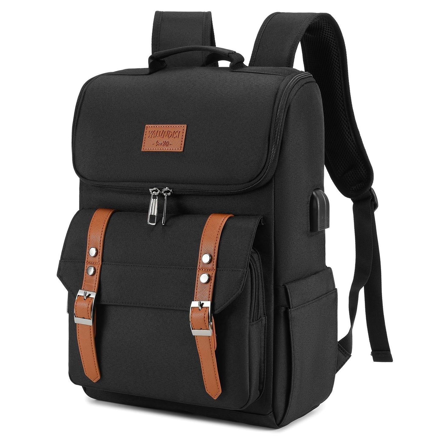 Vintage Travel Laptop Backpack with USB Charging Port for 15.6" Laptops - Black/1