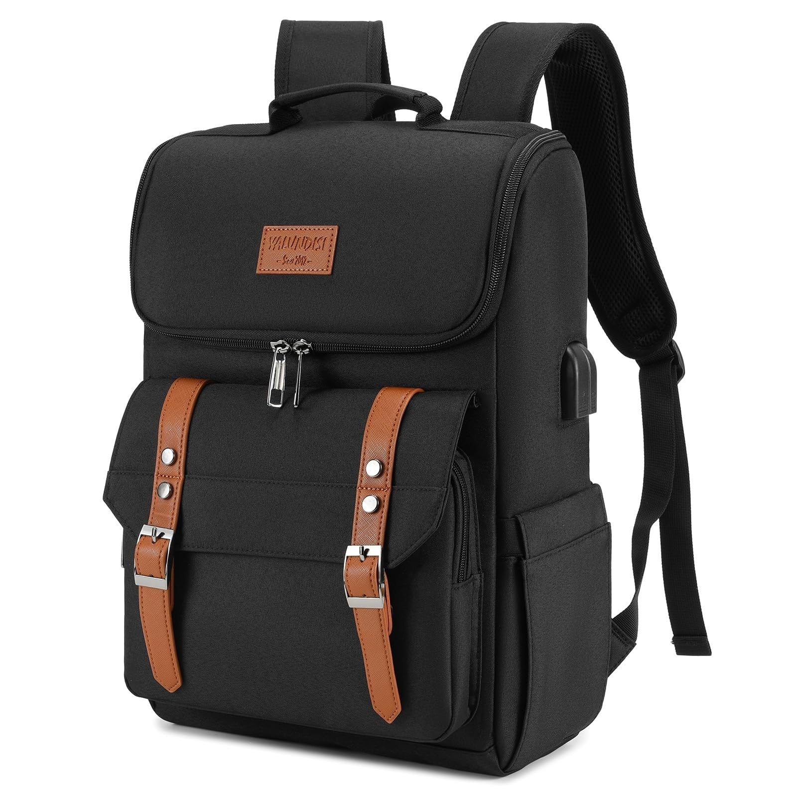 Vintage Travel Laptop Backpack with USB Charging Port for 15.6" Laptops - Black/1