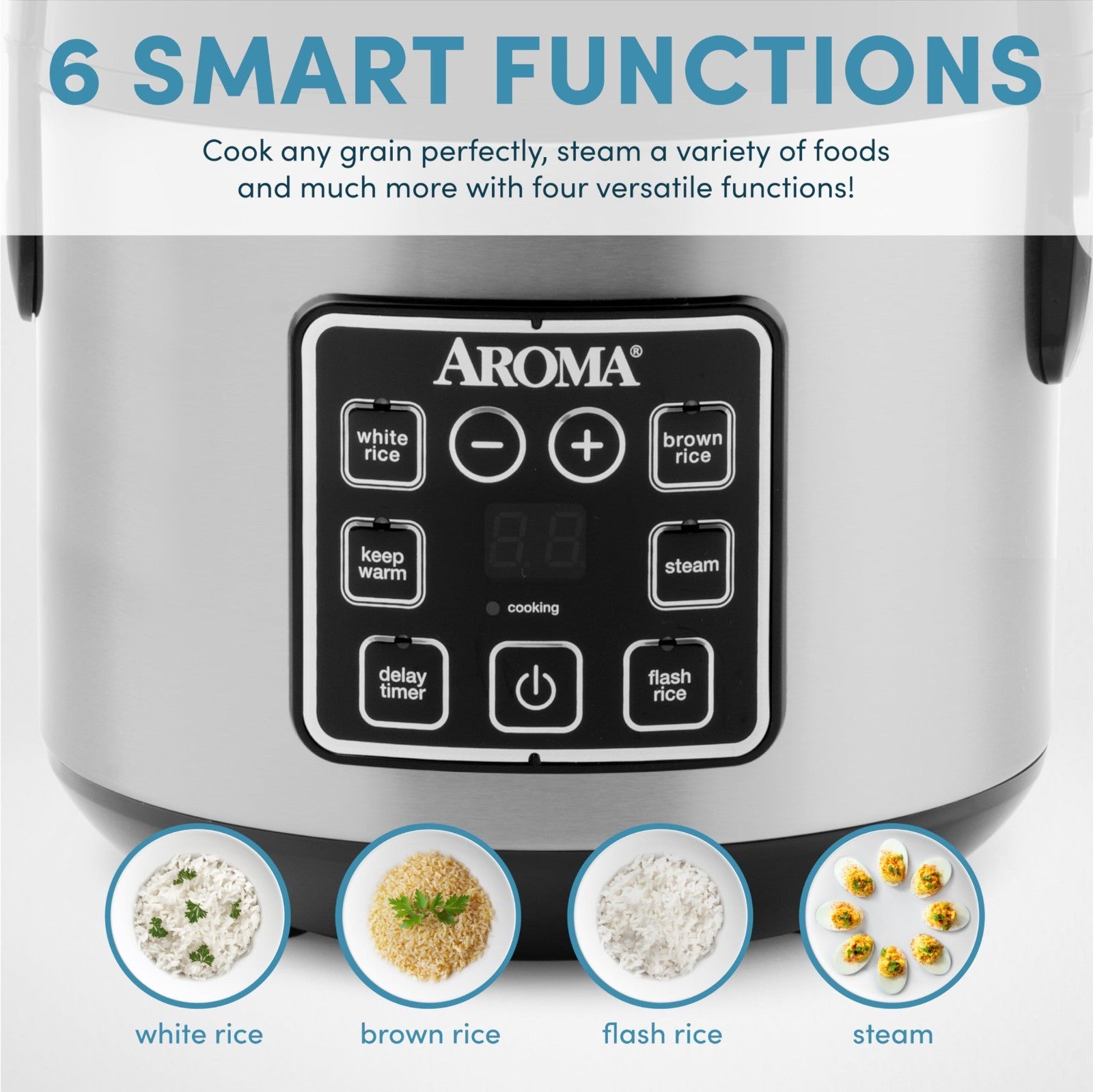 4-Cup Digital Rice Cooker & Steamer, 8-Cup Cooked, Multicooker, Stainless Steel,4