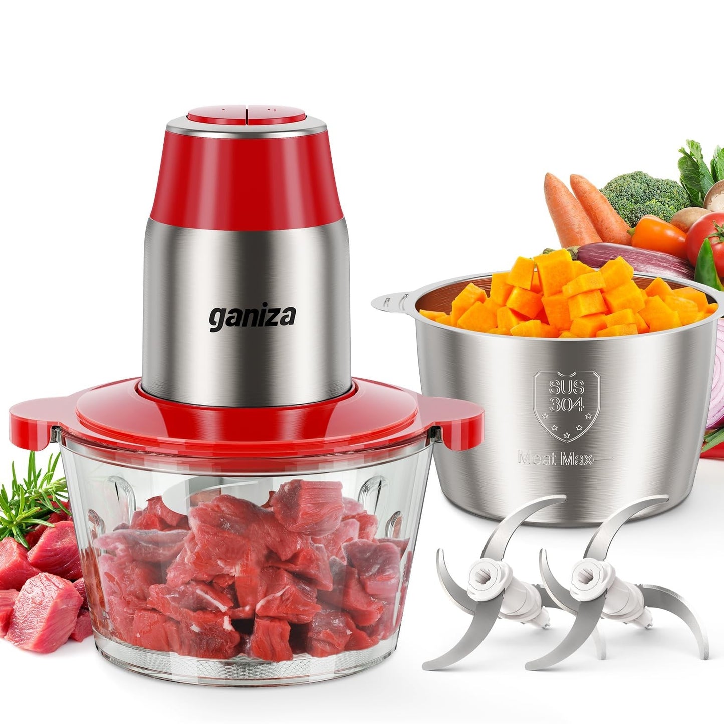 Multi-Functional Food Processor 450W with 2 Bowls, Meat Grinder & Vegetable Chop1