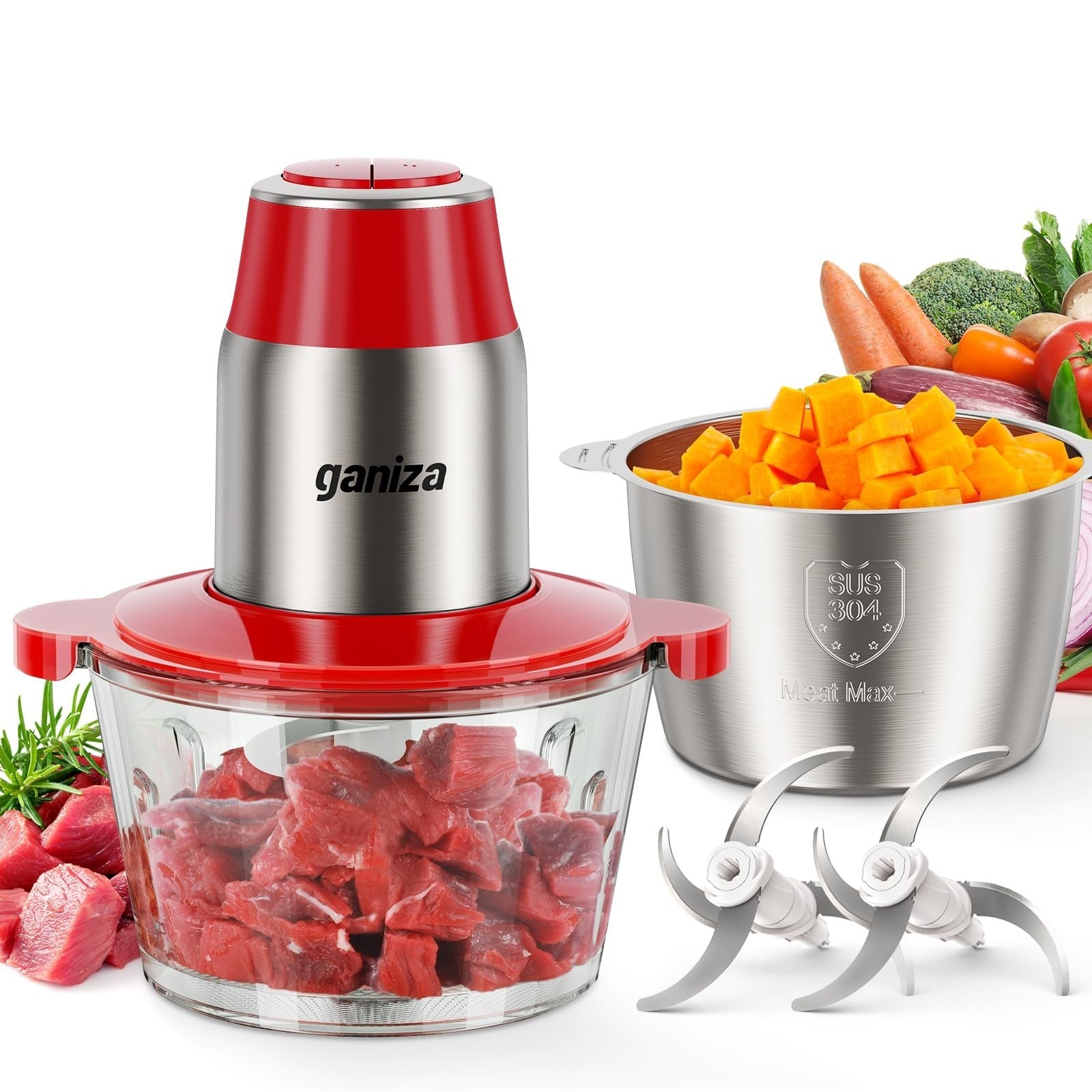 Multi-Functional Food Processor 450W with 2 Bowls, Meat Grinder & Vegetable Chop1