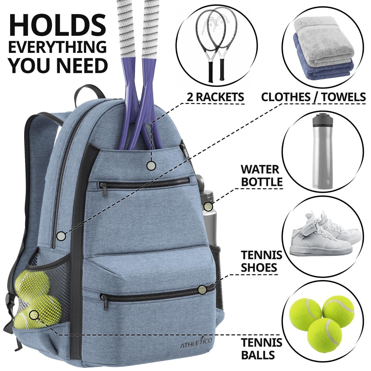 City Tennis Bag with Adjustable Straps, Large Capacity, and Durable Design3