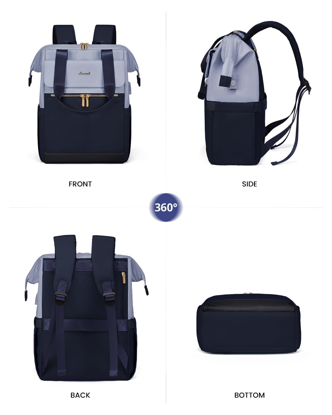 Stylish 15.6" Laptop Backpack for Women, USB Port, Waterproof Travel Bag, Organi8