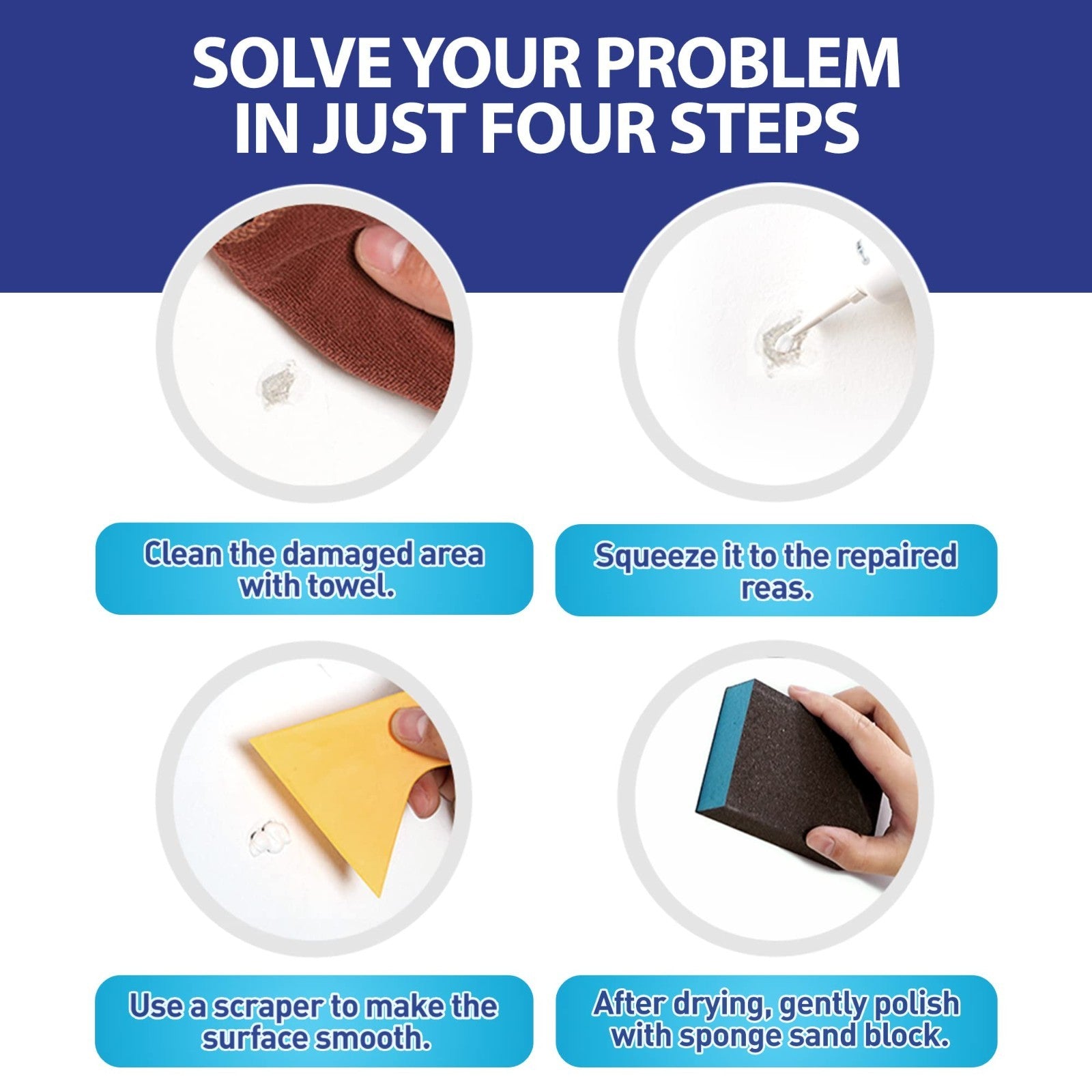 Wall Repair Kit   Spackle Mending Putty with Scraper & Sanding Sponge for Cracks3