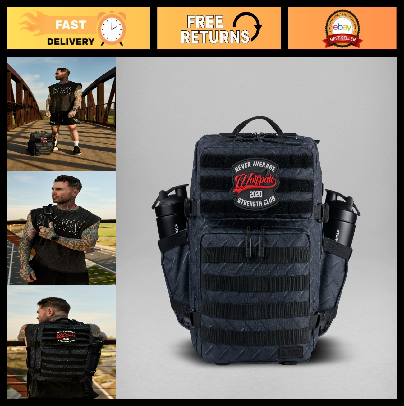 Durable 25L Athletic Gym Backpack   Waterproof Oxford, MOLLE Webbing, Laptop Poc0