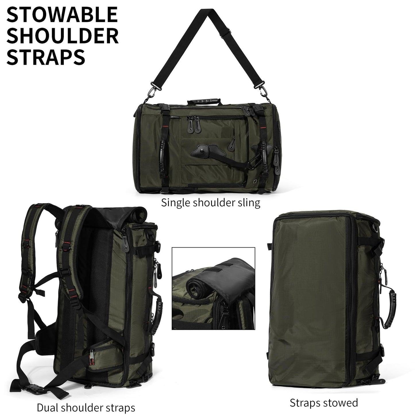 Large Capacity Travel Hiking Sports Backpack Duffle Bag 60L Convertible Olive Gr3