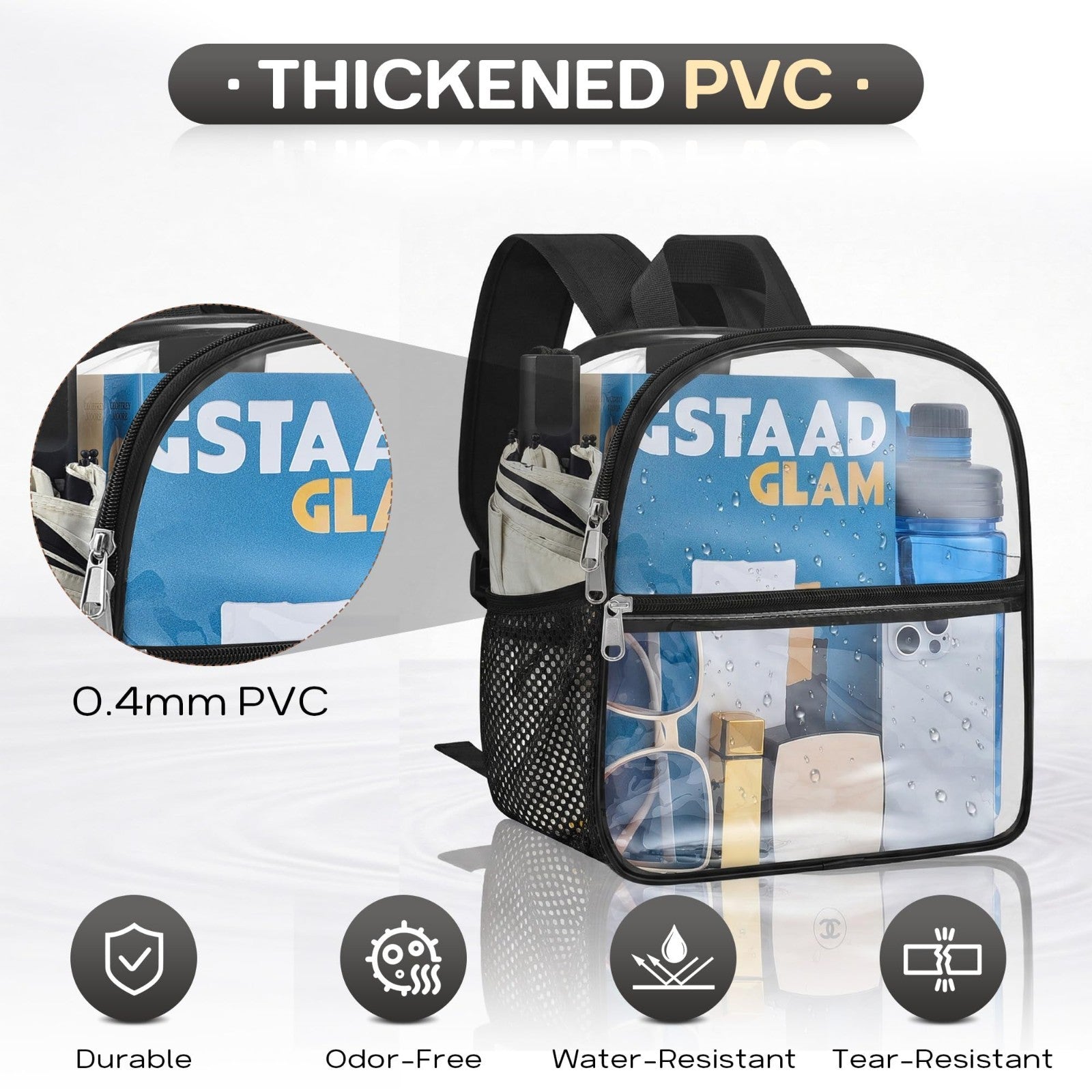 Clear Stadium Approved Backpack - Transparent 12"x6"x11" for Concerts & Events,3