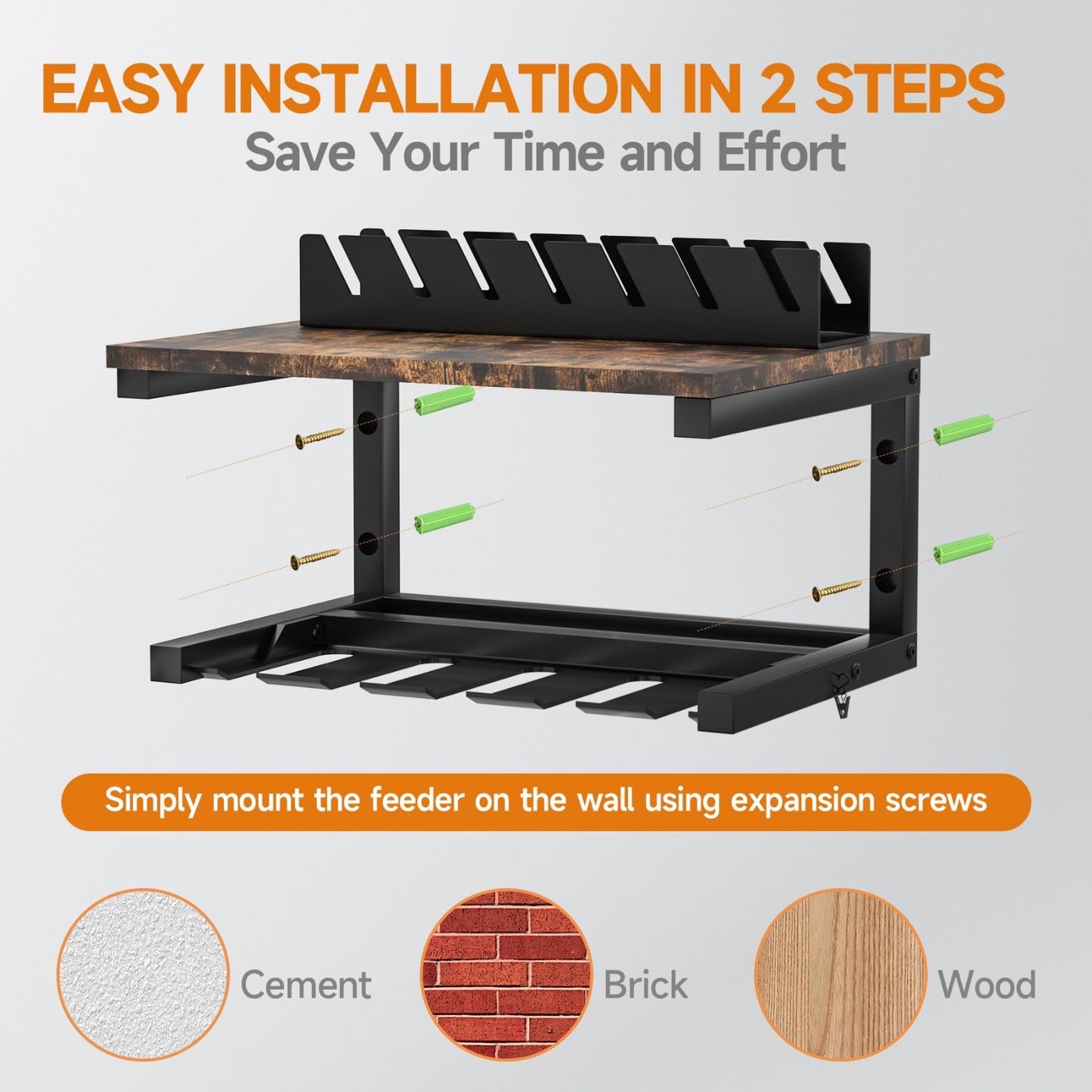 Wall Mount Baseball Bat Rack & Cap Holder   10 Bat Metal Storage, 5 Prongs, Blac17